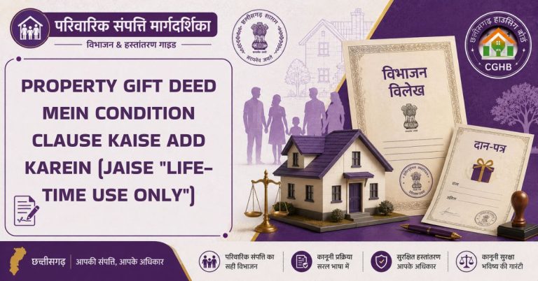 Property gift deed mein condition clause kaise add karein (jaise “life-time use only”)